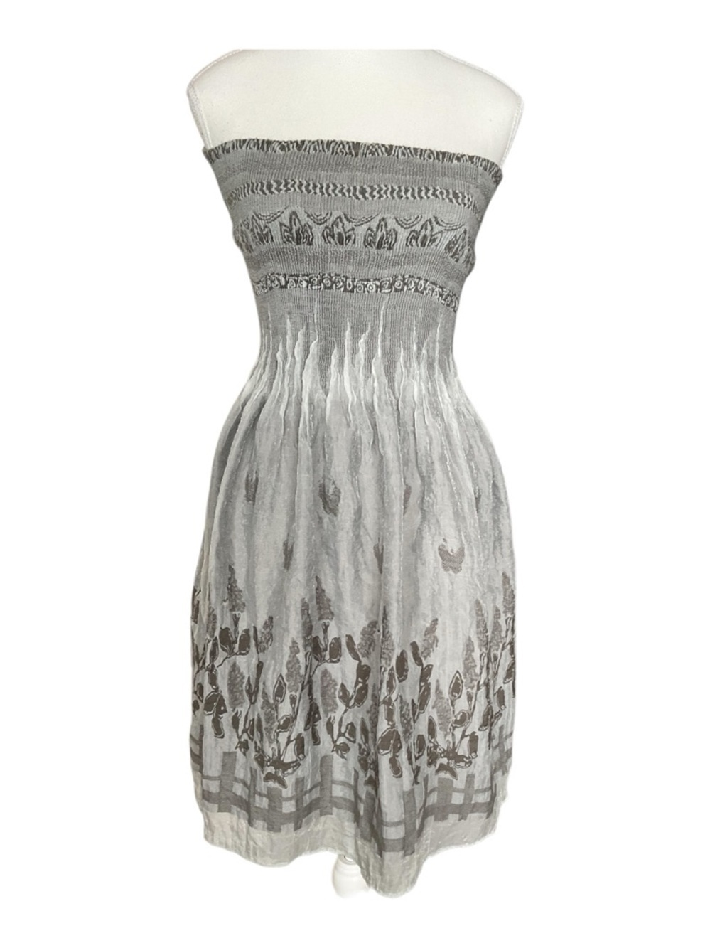 Strapless Smocked Tube Dress Grey Floral Boho Sundress OS - Picture 5 of 8
